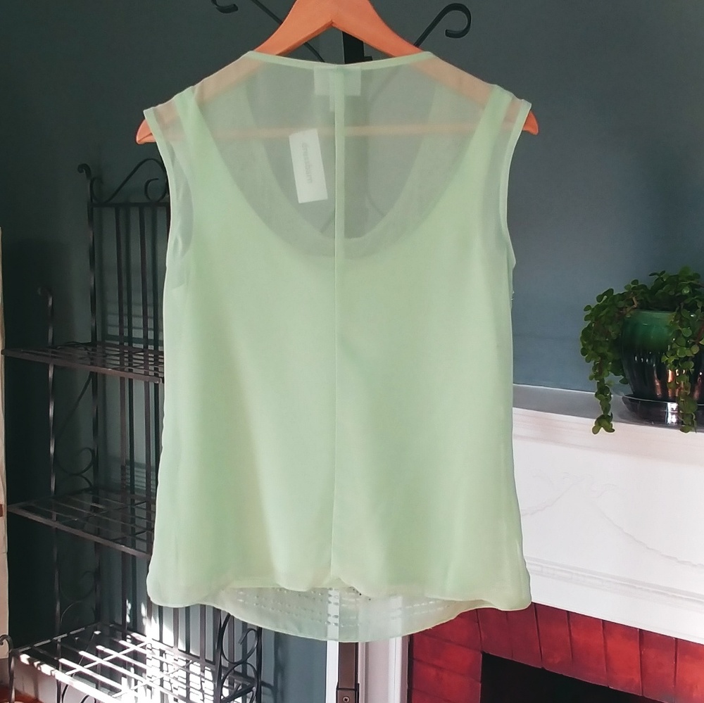 Pastel/lime green beaded sleeveless dress shirt - Picture 2 of 3